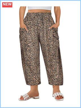 Plus Size Palazzo Harem Pants Drawstring Elastic Waist Pockets Casual
